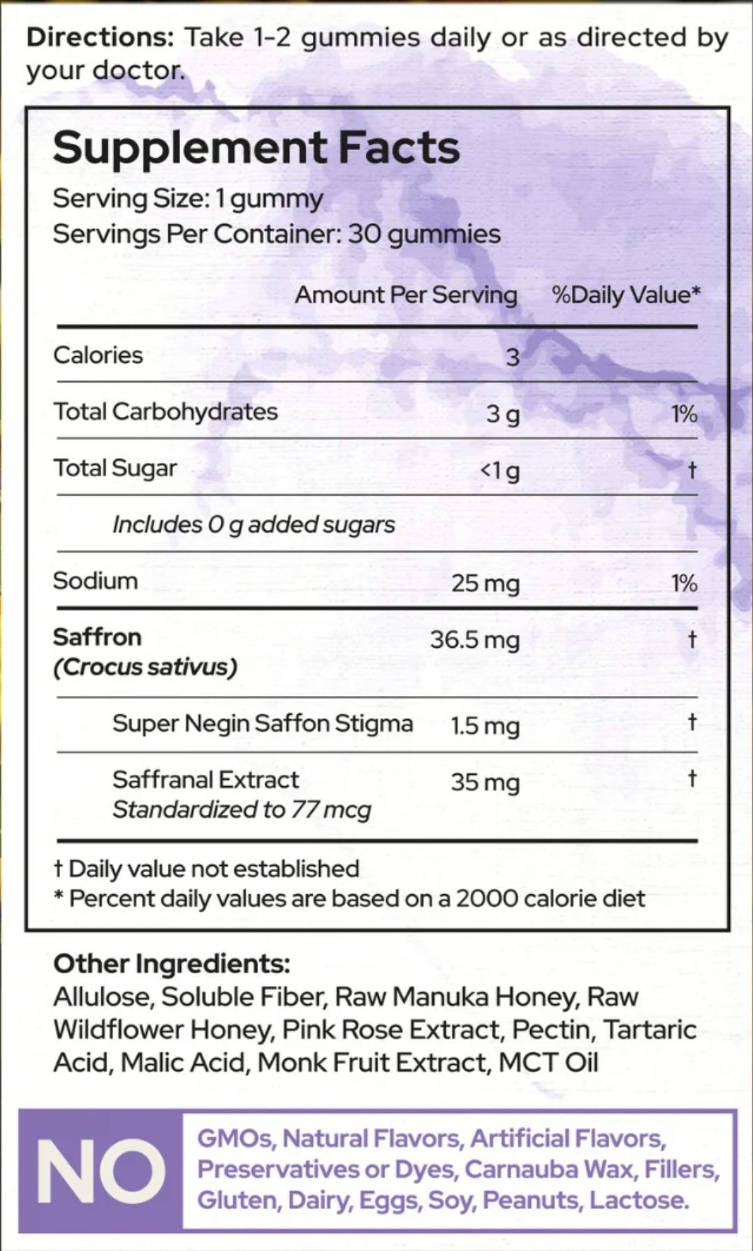 Saffwell® Gummies supplement facts panel